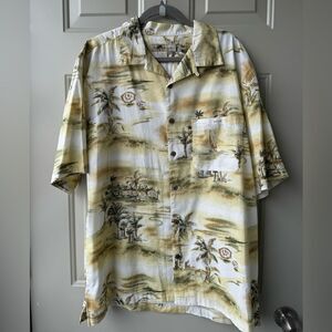 Joe Marlin Hawaiian Button Up Shirt Mens XL Green Floral Short Sleeve Beach‎